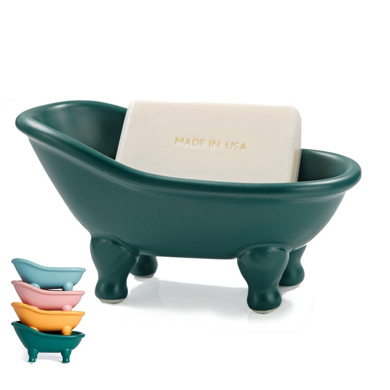 dodococa 1 Piece 5.6"" Colorful Ceramic Mini Clawfoot Bathtub Soap Dish Decortative Soap Dish Small Planter Makeup Organizer Container Hamster Bathtub(Green) - Image 1